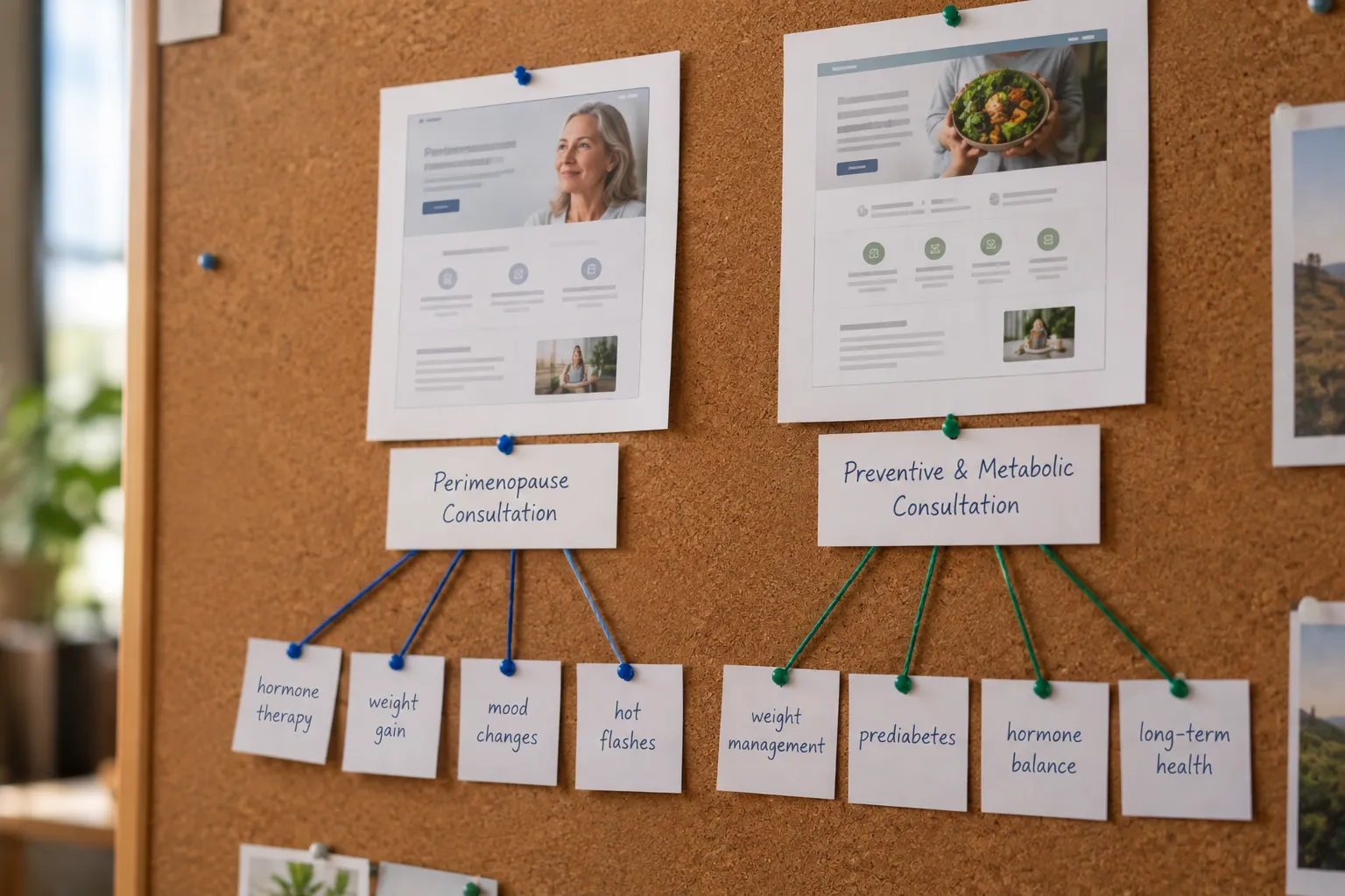 Mapping two Google Ads campaigns and their landing pages on a planning board