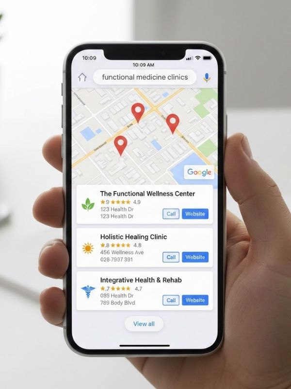 Google Maps 3-pack results for a local functional medicine search