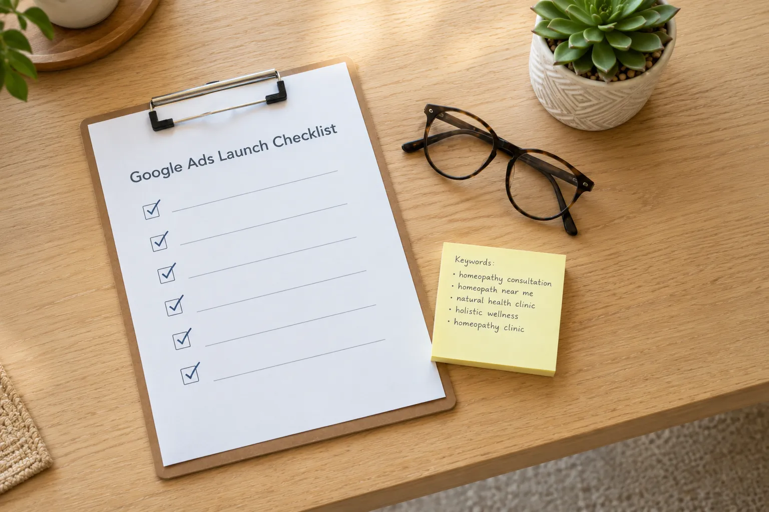 A homeopathy clinic's Google Ads launch checklist ready before campaigns go live