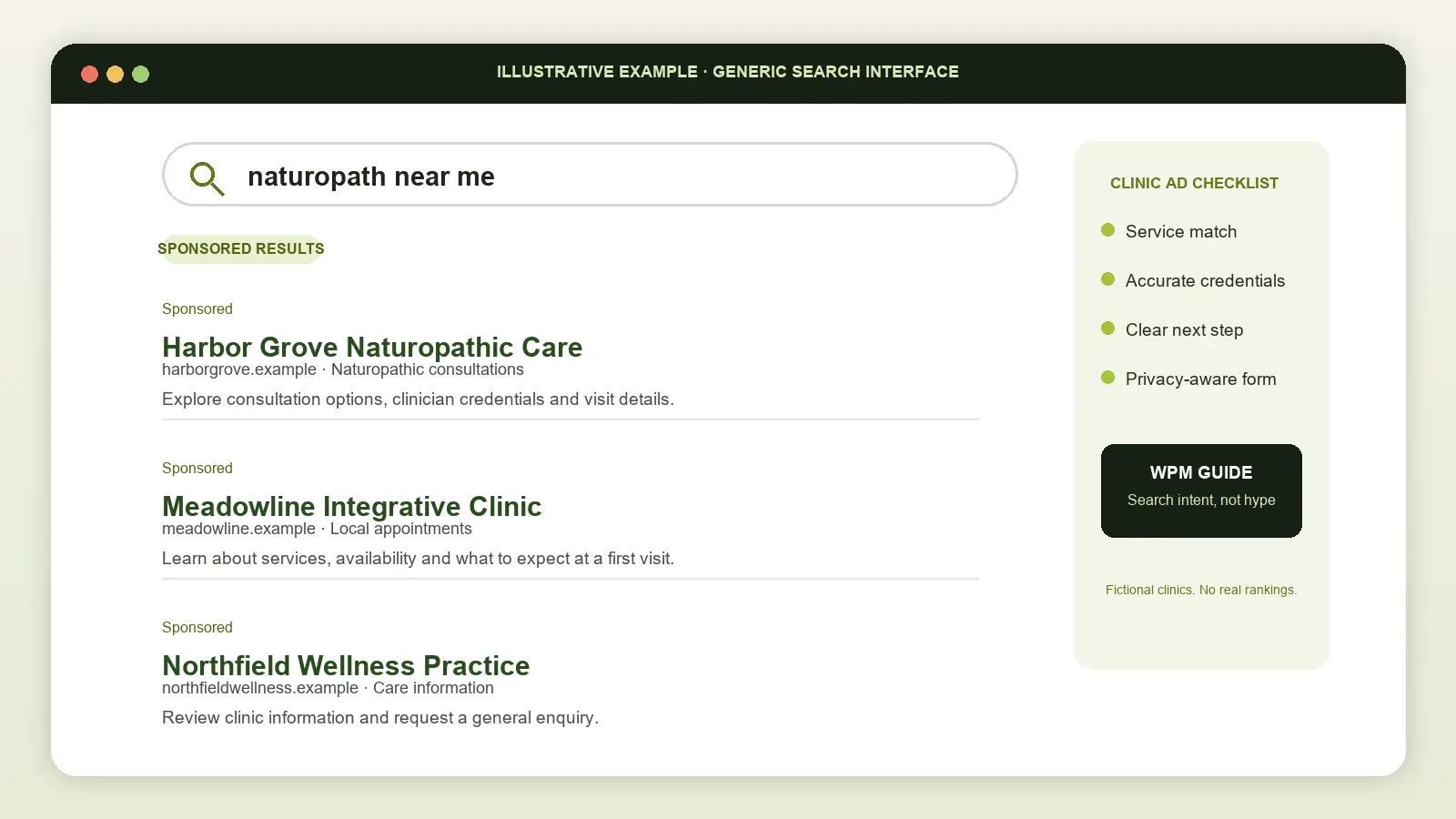 Illustrative sponsored search results for naturopath near me