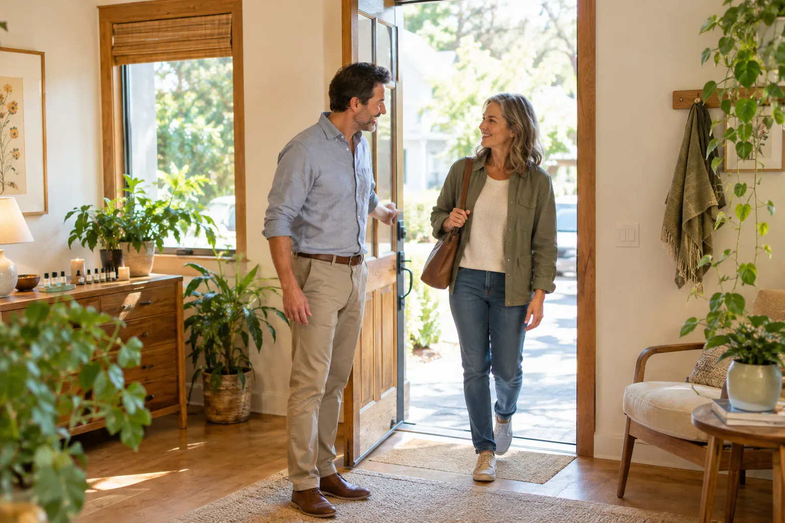 Homeopathy clinic practitioner welcoming a new patient generated through a Google Ads campaign