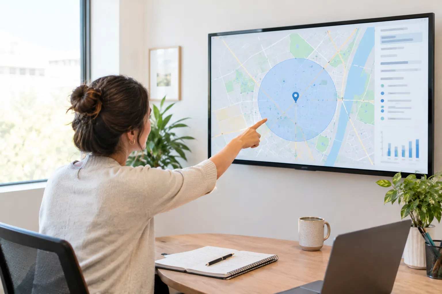 Marketing coordinator reviewing local radius targeting for a hormone therapy clinic's ad campaign