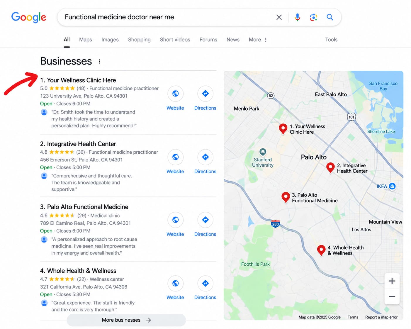 Integrative medicine clinic ranking first on Google Maps