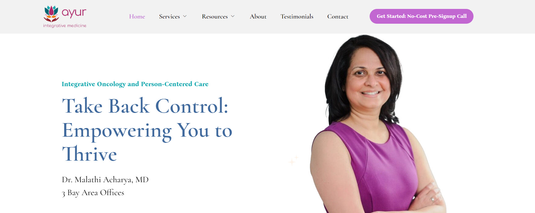 The previous Ayur Integrative Medicine homepage before the redesign