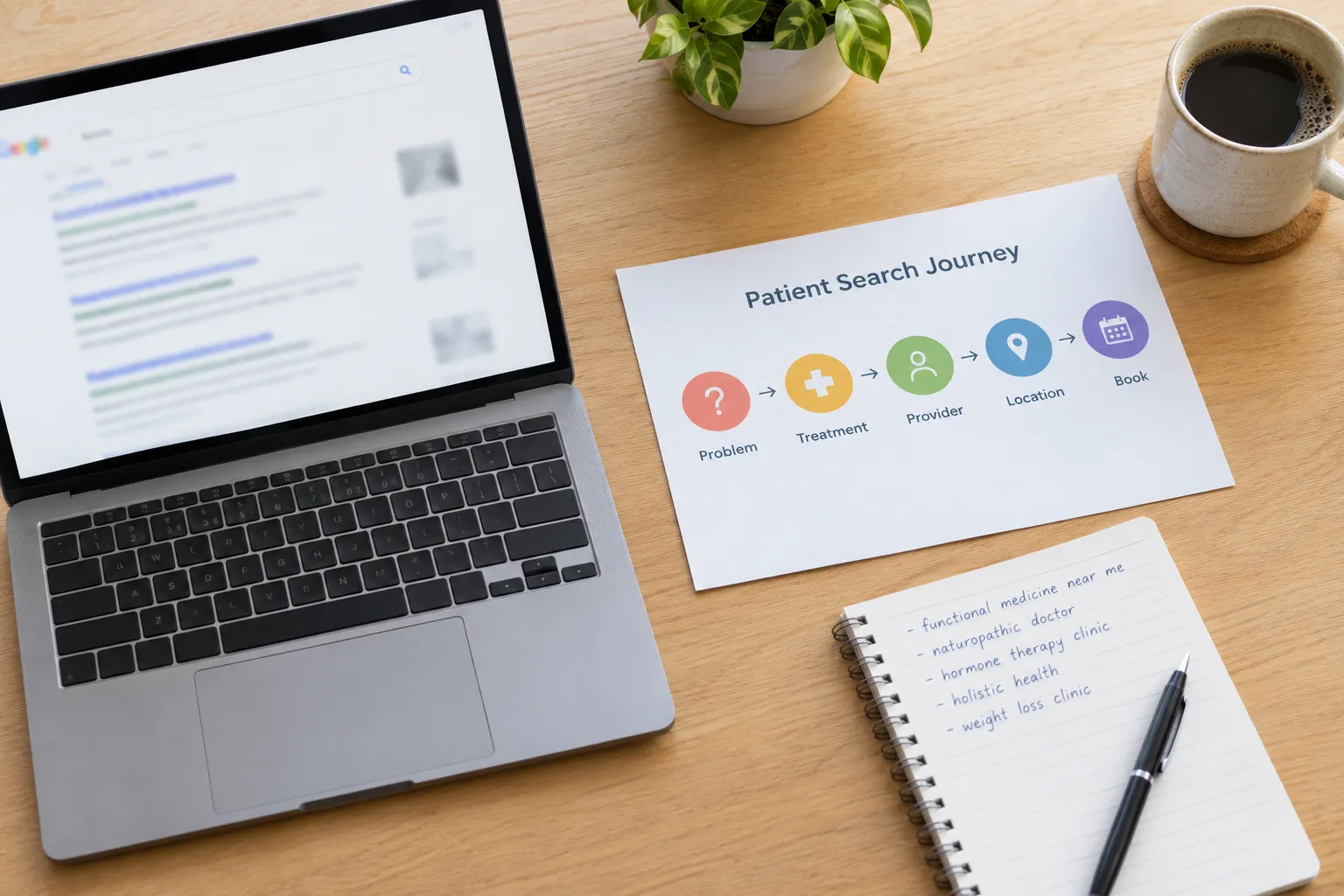 Mapping how patients search, from symptom to provider to booking