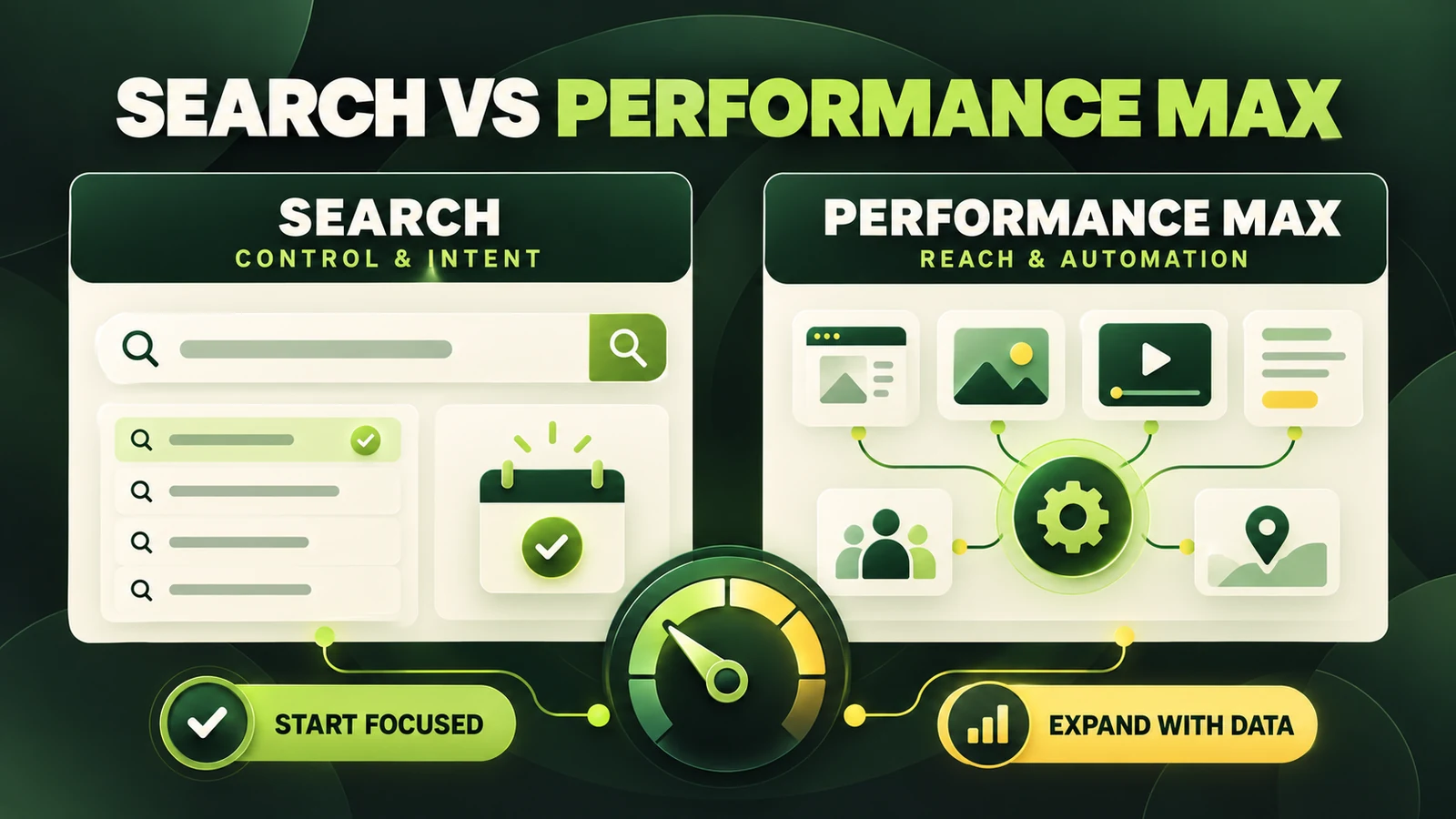 Search and Performance Max campaign comparison dashboard for clinics