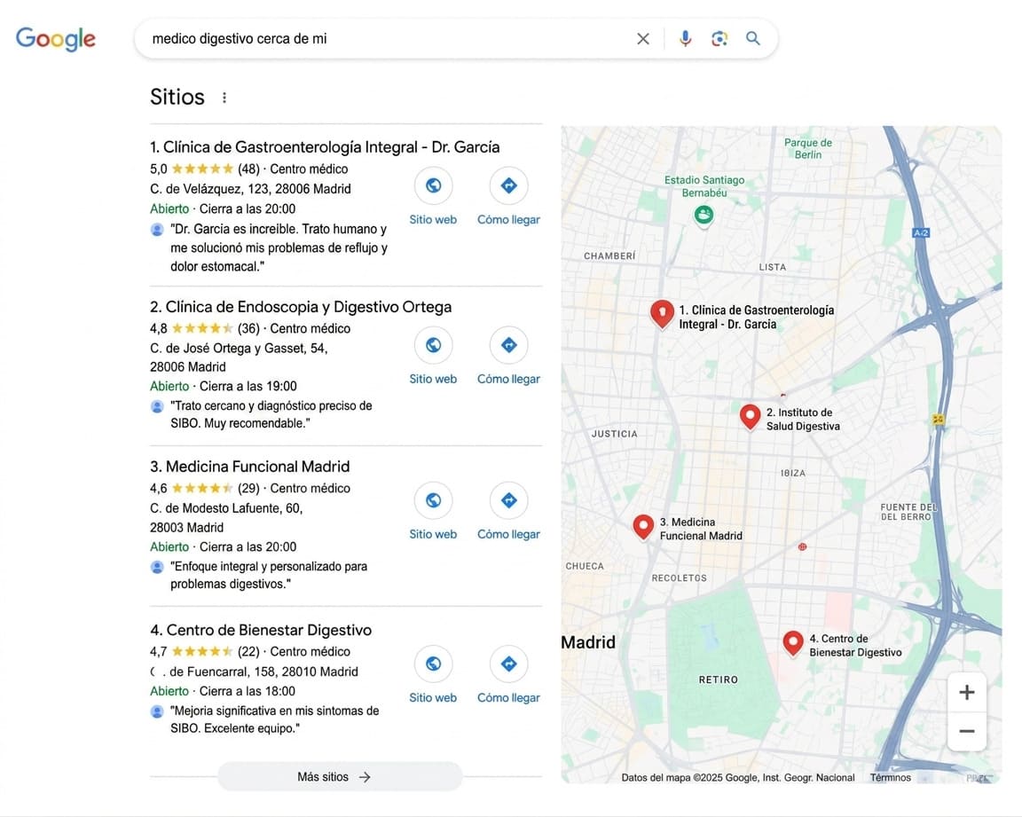 Pack local de Google Maps para clínicas de medicina funcional